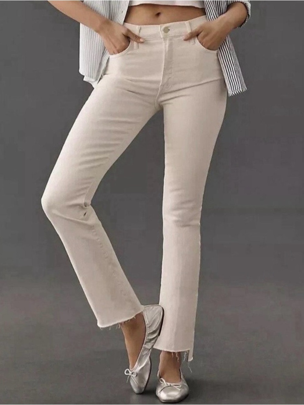 Mother The Insider Crop Step Fray Jeans Chalk It Up Size 25